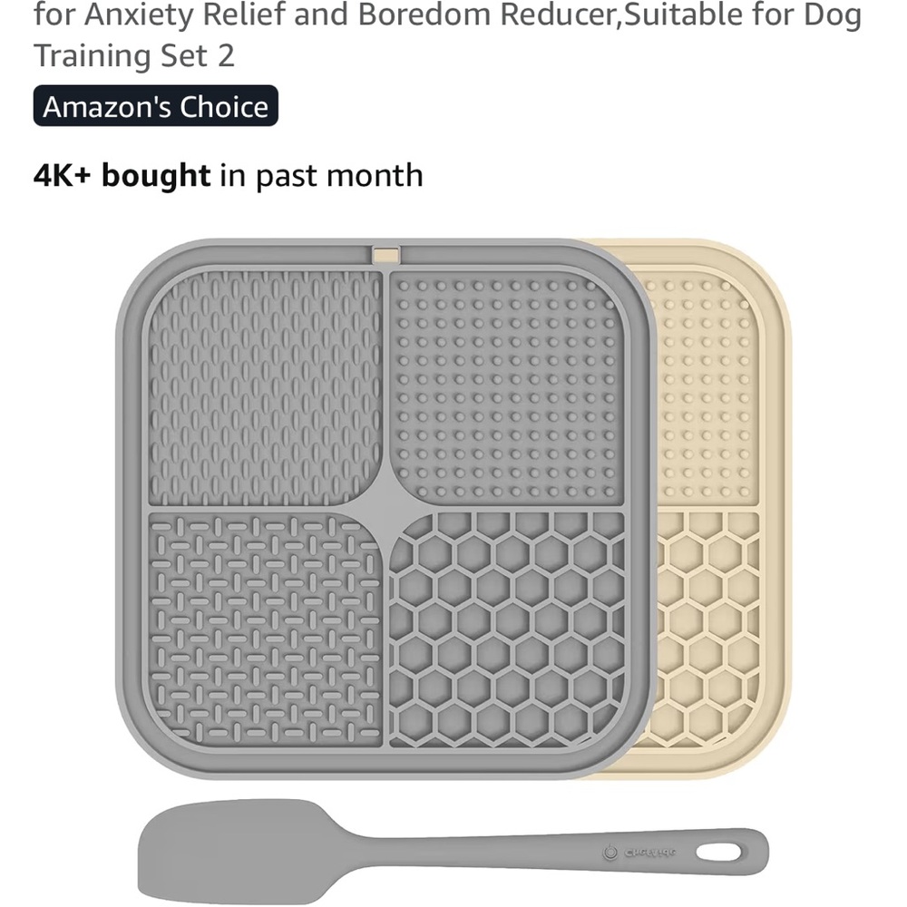 Gray and Cream Silicone Dog Lick Mat Set
